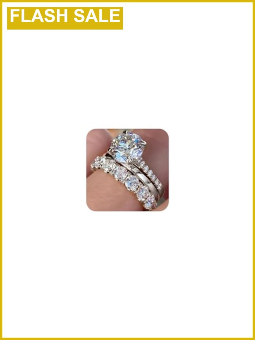 14K Gold Plated CZ Eternity Ring Set, Cubic Zirconia Bridal Rings